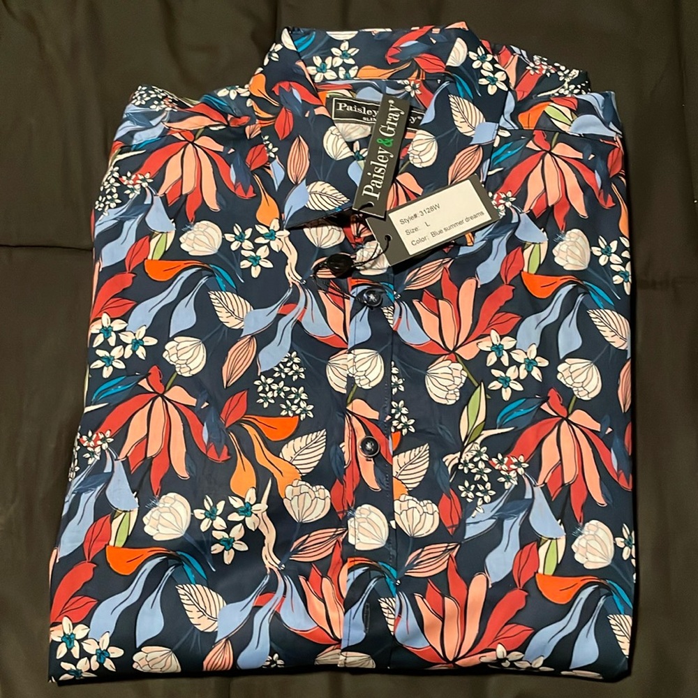 Paisley and Gray Blue Summer Dreams Size L Multicolor Long Sleeve Shirt